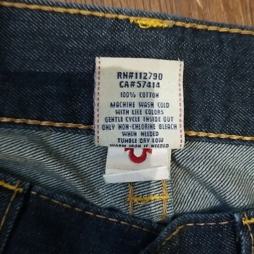 True Religion Jeans Billy 34 waist x  29 inseam Stitch Blue Denim Dark Wash